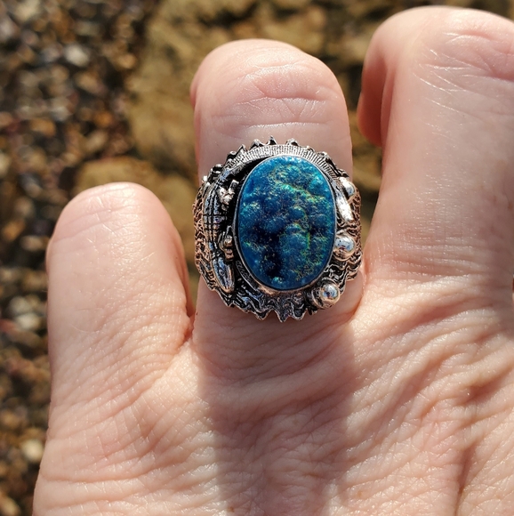 New Unique Blue Titanium Druzy Lizard Silver Ring. - Picture 5 of 12